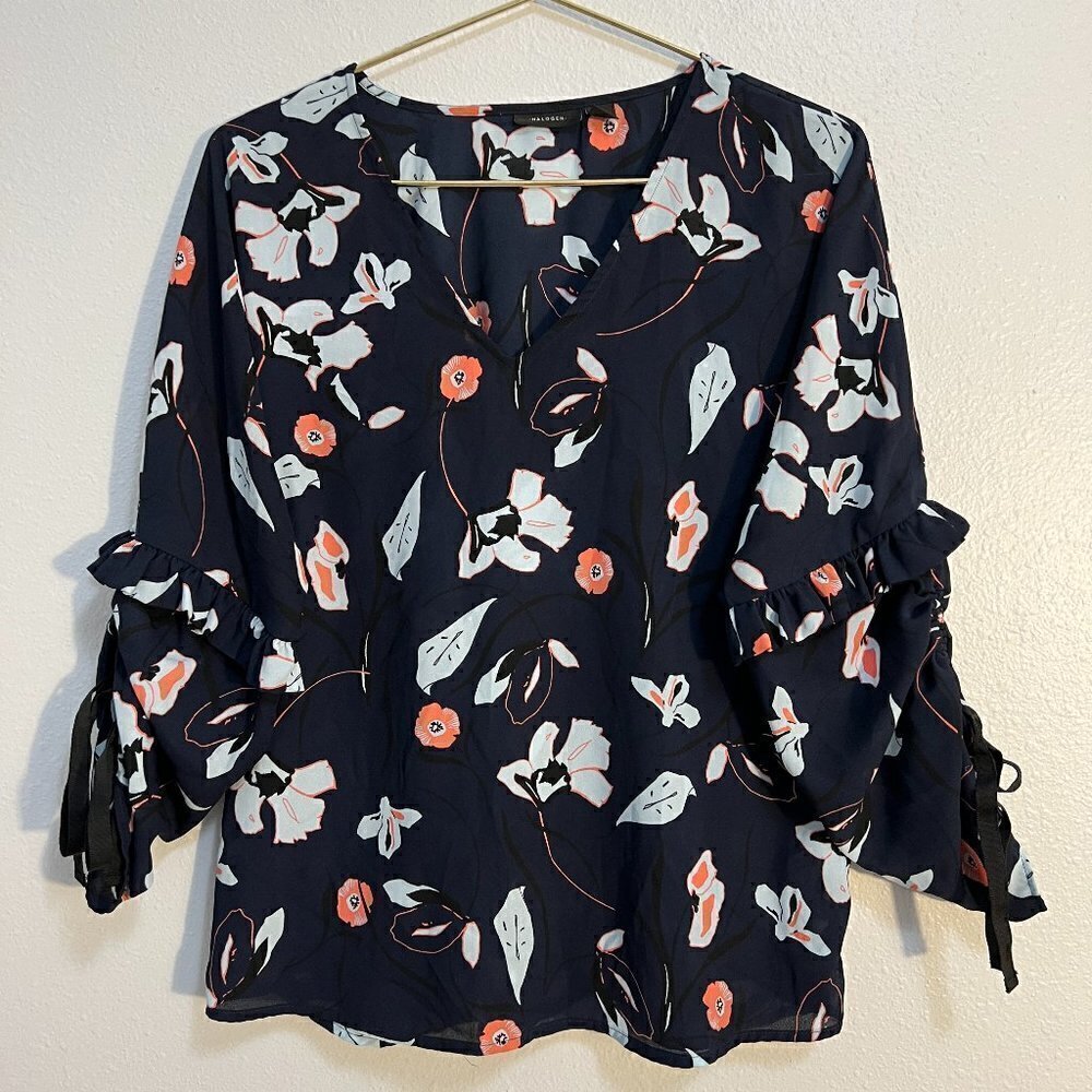 Halogen Floral V Neck Blouse